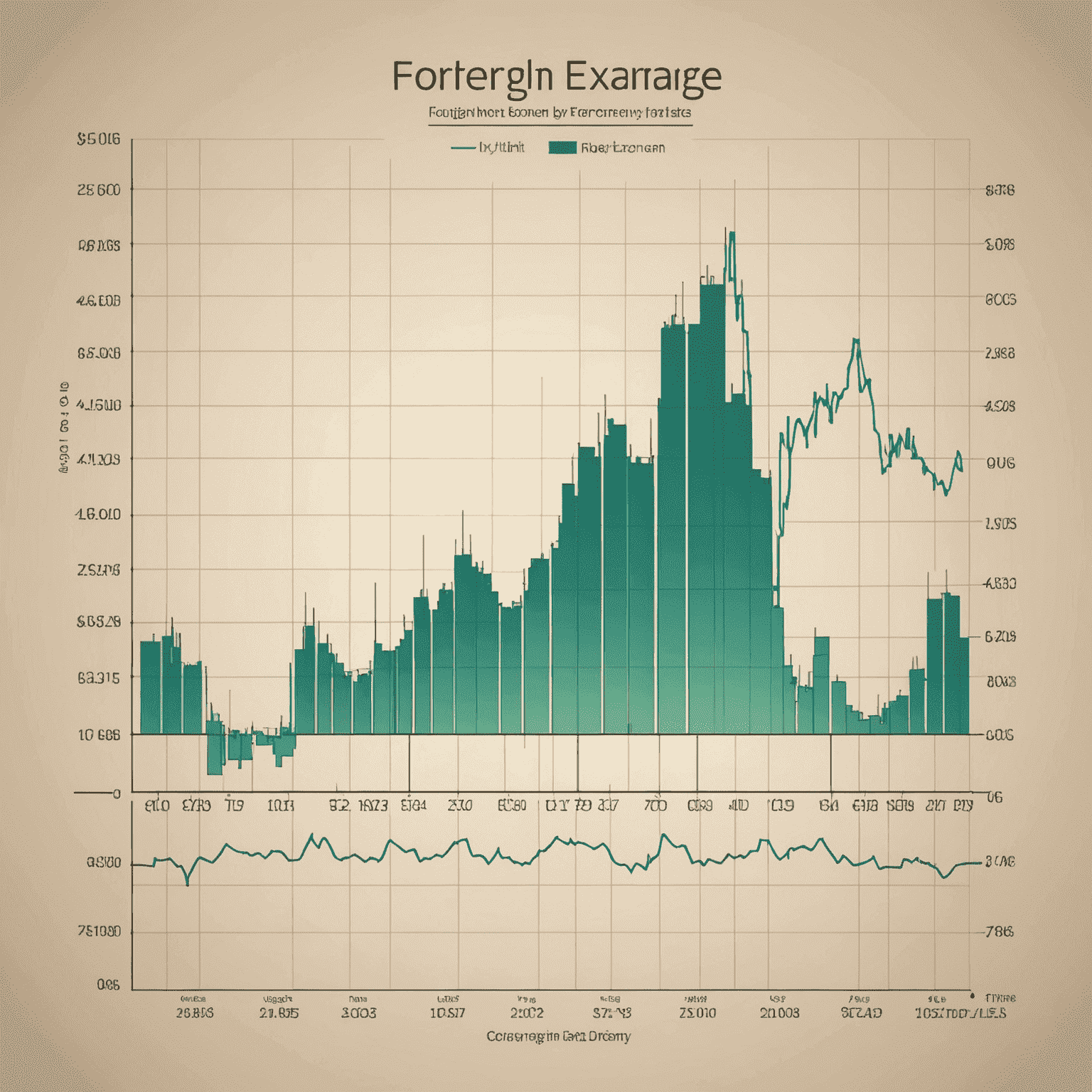 Line graph showing fluctuations of various foreign currency exchange rates over time