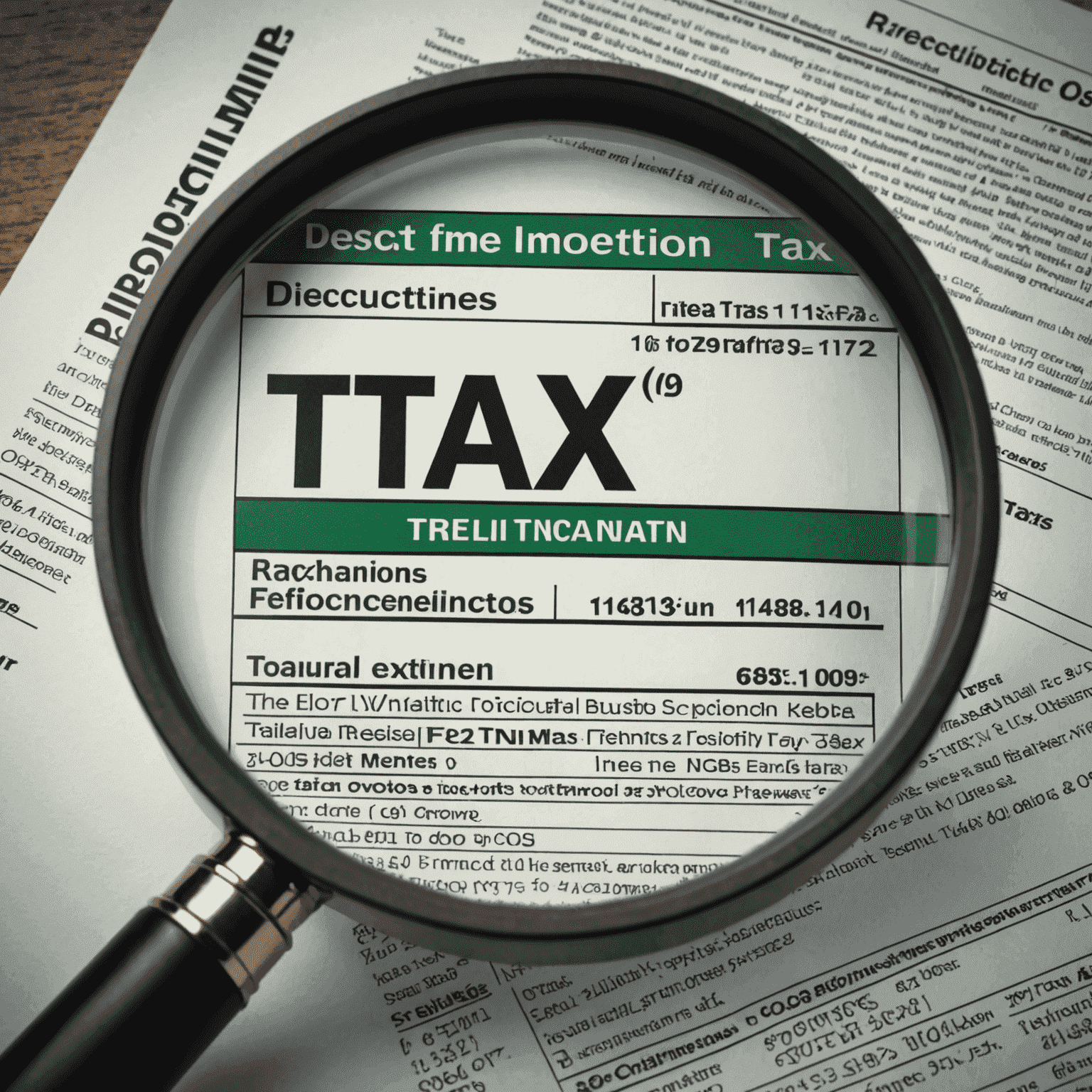 A magnifying glass highlighting tax incentives and deductions on a financial document